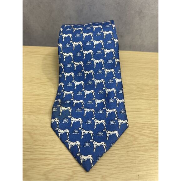 Andre Claude Canova FDNY Mens Neck Tie Blue Dog Design Made in France - Picture 2 of 6